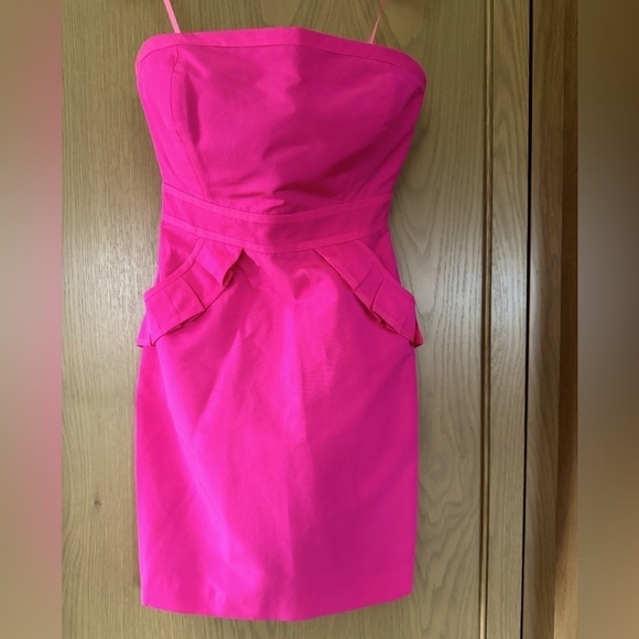 JCrew Barbiecore Cotton/Silk Strapless Lined Dress with Ruffle Pocket / 4 - Picture 1 of 7